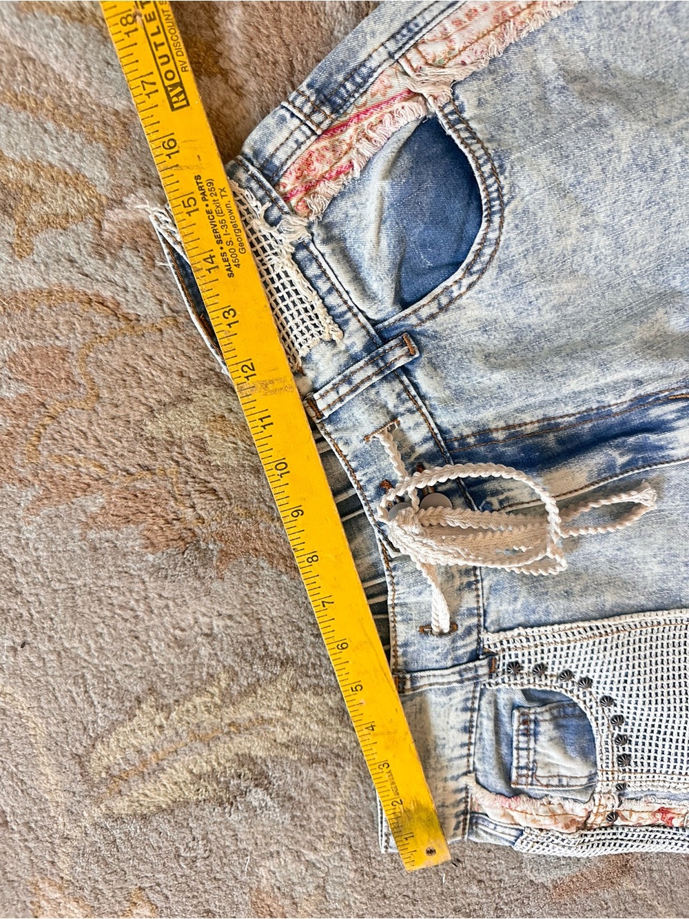 NEW POL patchwork raw edge pants in vintage denim - Picture 12 of 13